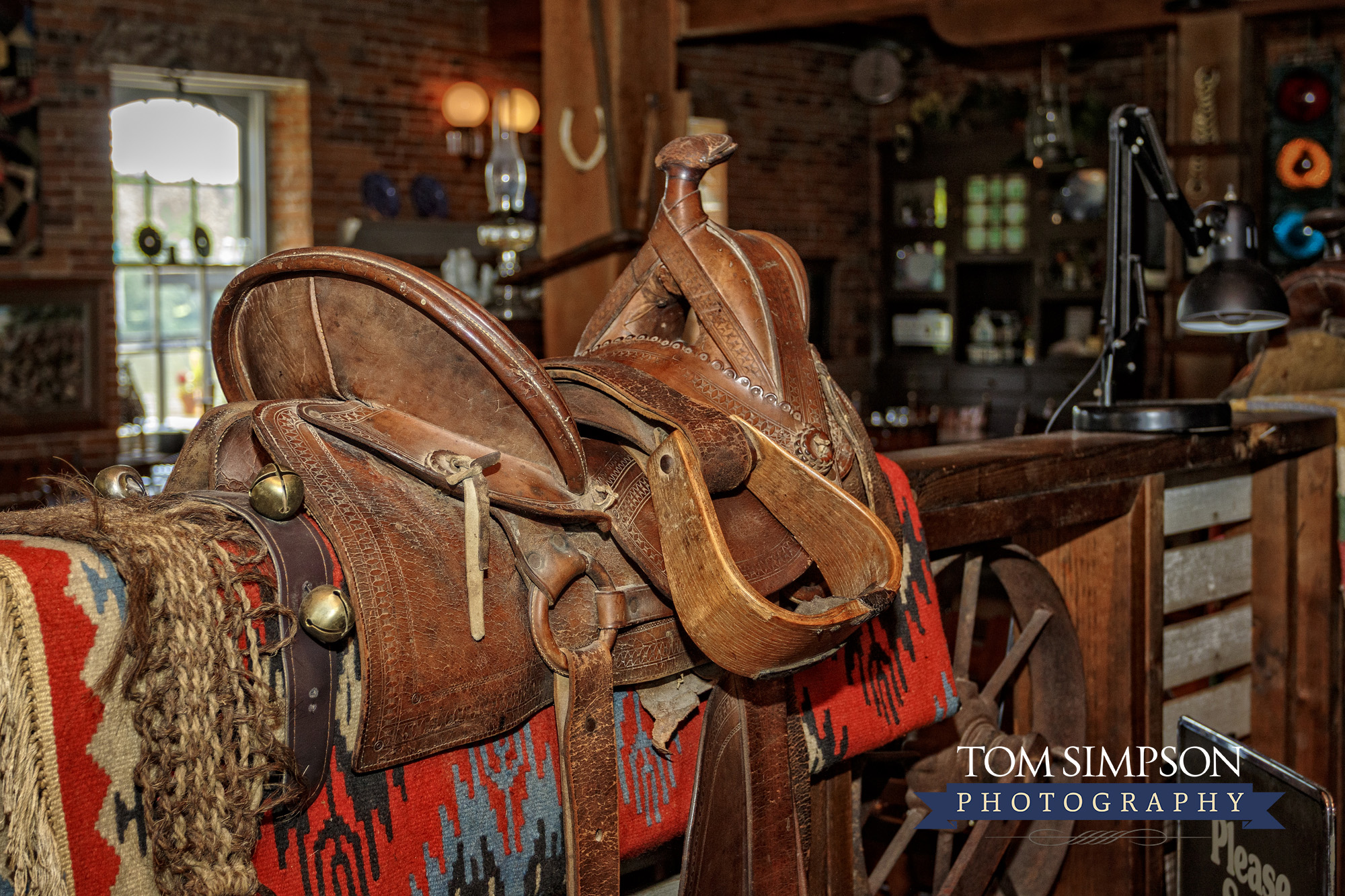 leather horse saddle as restaurant decor