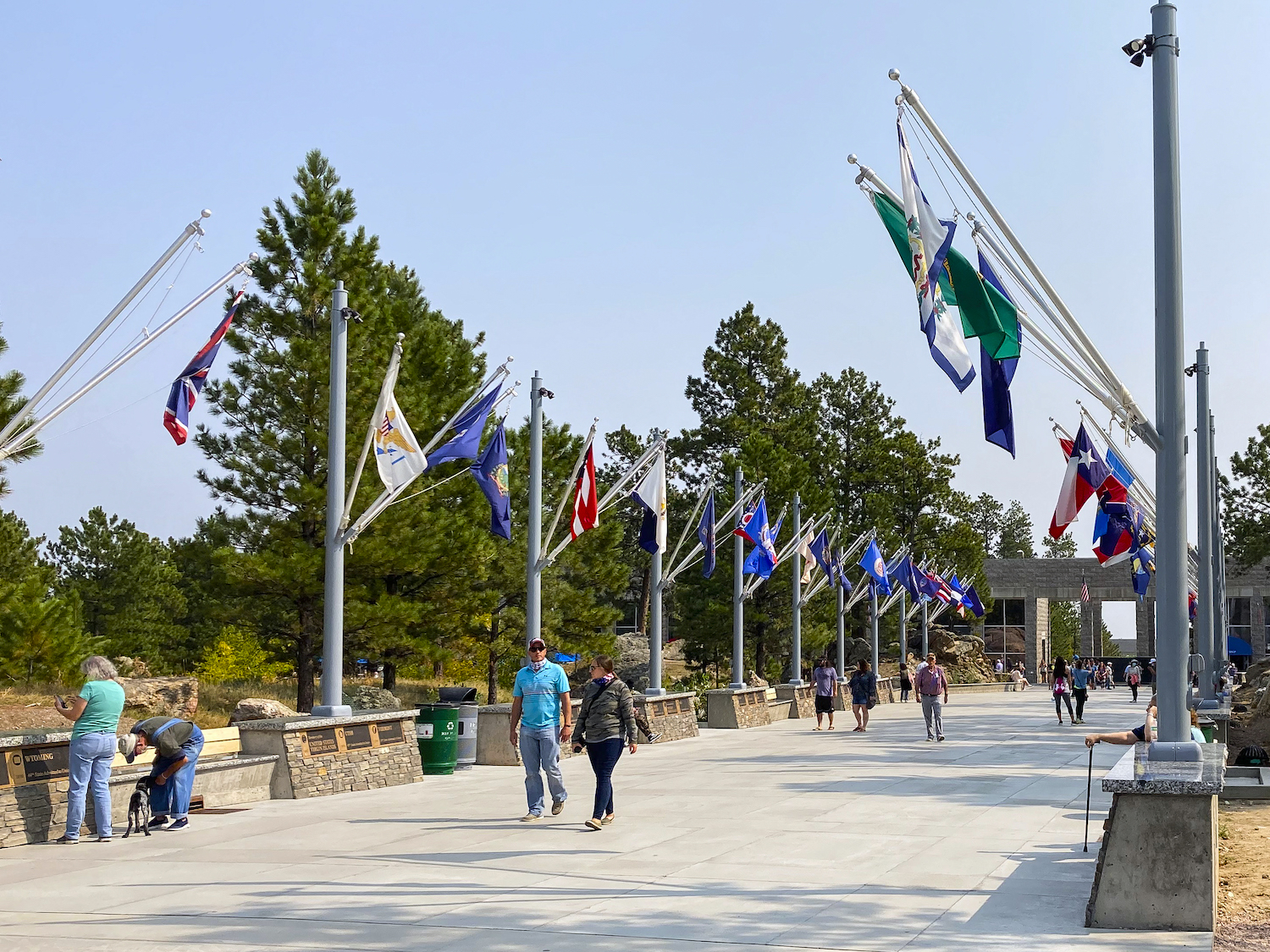 avenue of flags looking toward main entrance