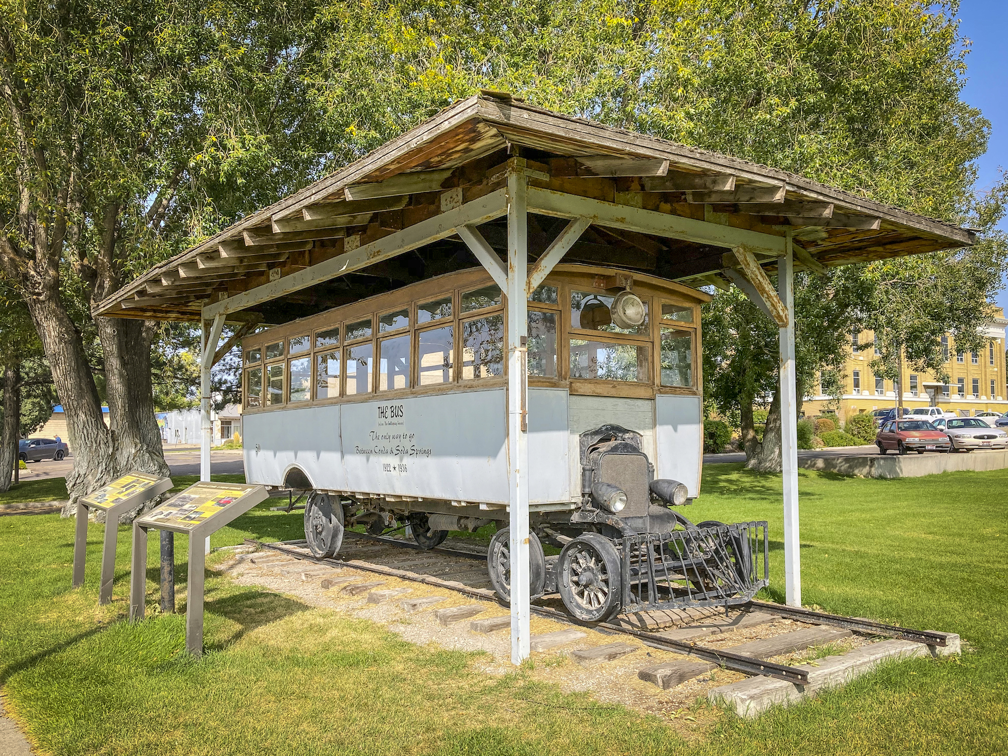 1920s railway bus on display at city park