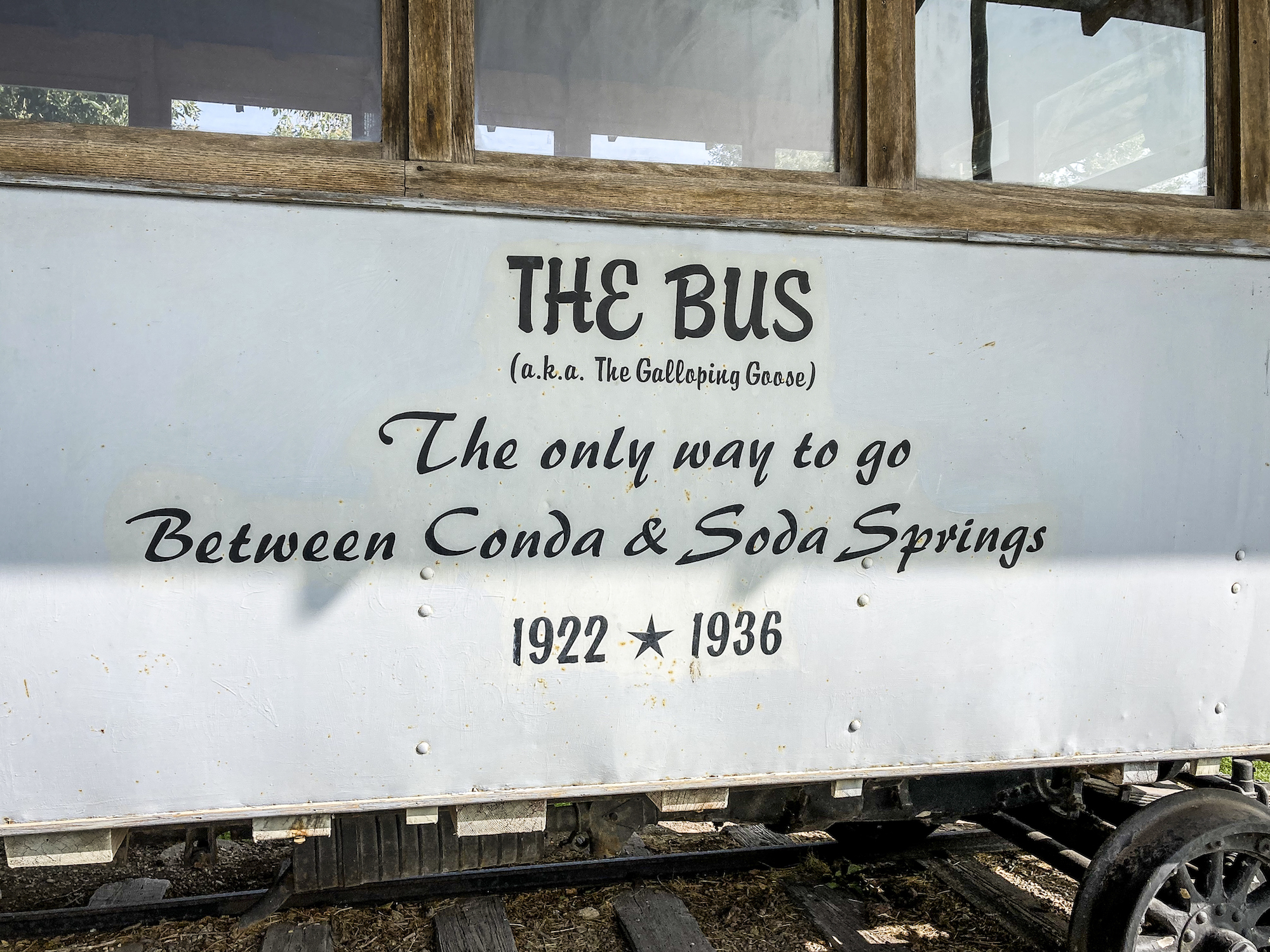 information on side of the bus in soda springs