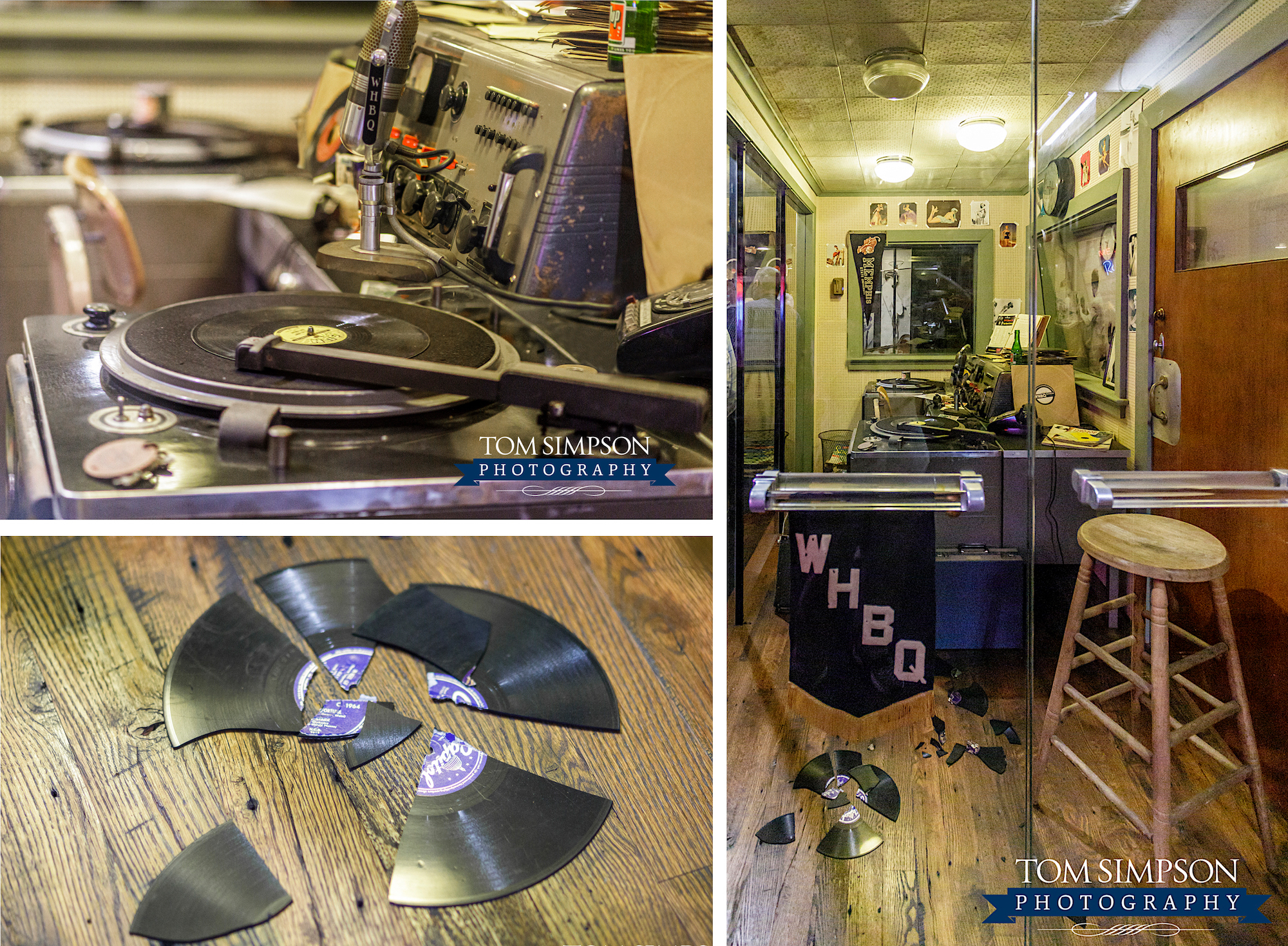 WHBQ office doors dj turntable smashed record