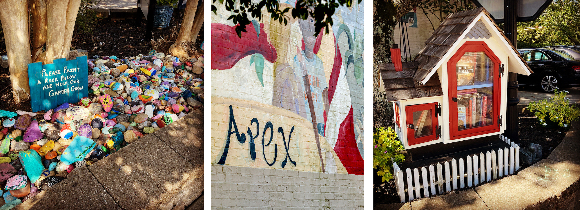 book exchange mural and rock garden are things to see in apex
